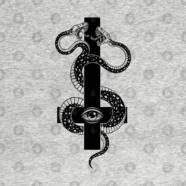 inverted cross. satanic two-headed serpent by OccultOmaStore